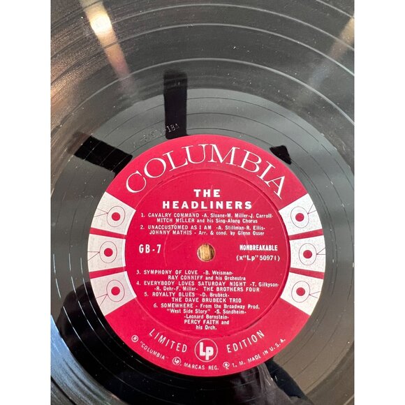 The Headliners Vinyl Record By Columbia Record Club Limited Edition LP 1955-1960 - Picture 3 of 4
